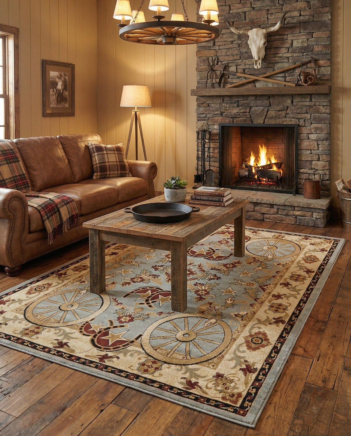 Rugs.com - Pioneer Rug – 5 Ft Square Ivory Easy-Clean Rug – Rustic Decor for Living Rooms, Bedrooms, and Entryways
