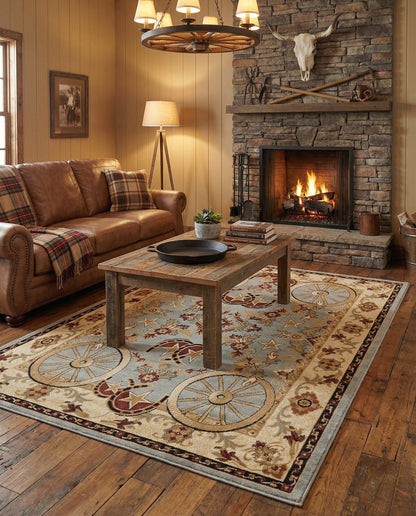 Rugs.com - Pioneer Rug – 5 Ft Square Ivory Easy-Clean Rug – Rustic Decor for Living Rooms, Bedrooms, and Entryways