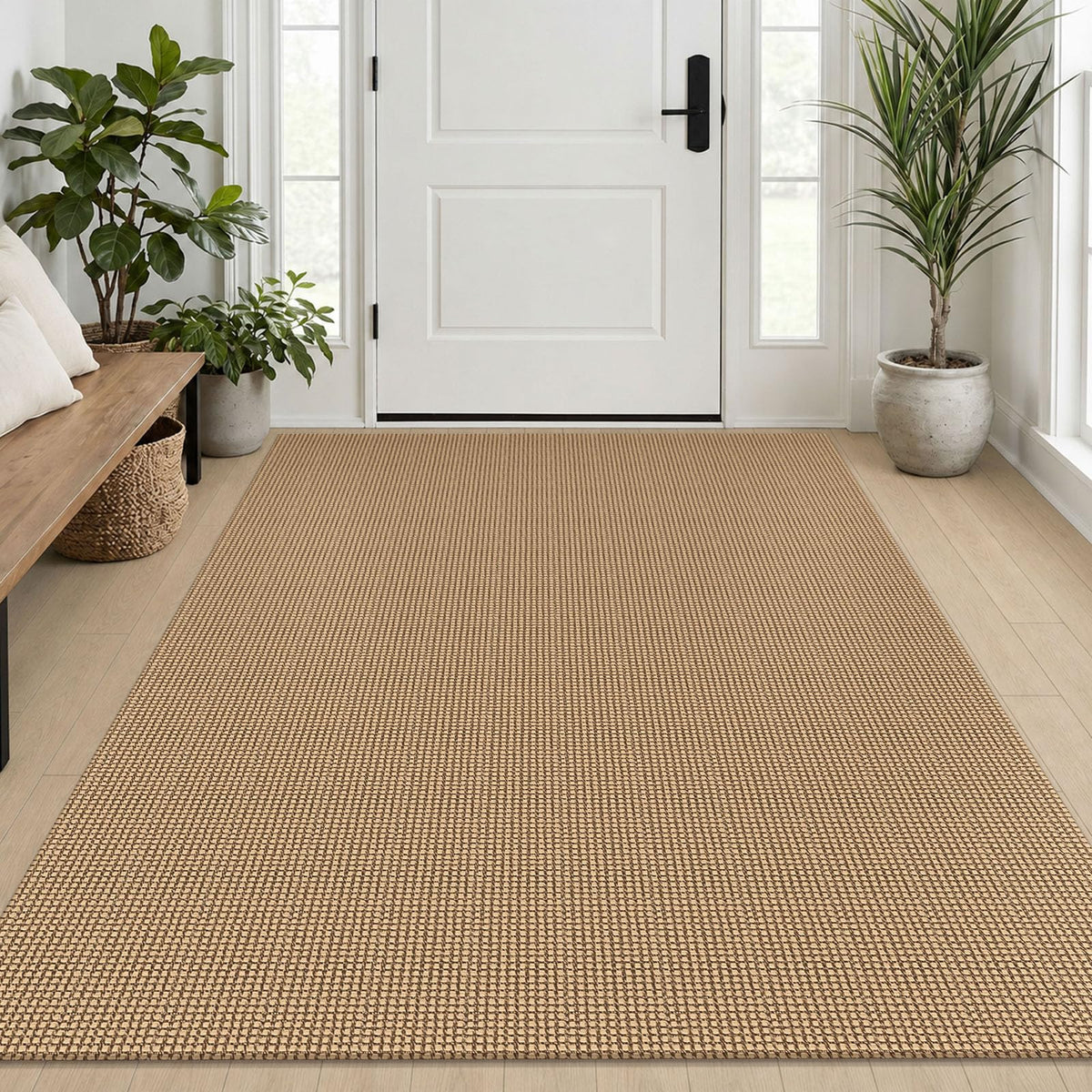 EARTHALL Woven Area Rug 3x5 Ft Washable Rugs for Entryway Braided Non Slip Rubber Backed Throw Rugs Door Mat Indoor Outdoor Entrance Cotton Carpet for Kitchen Foyer Front Door, Orange/Tan/Brown