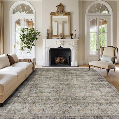 Washable Rugs 8x10 Area Rug for Living Room,Bedroom,Dining Room-Beige Green