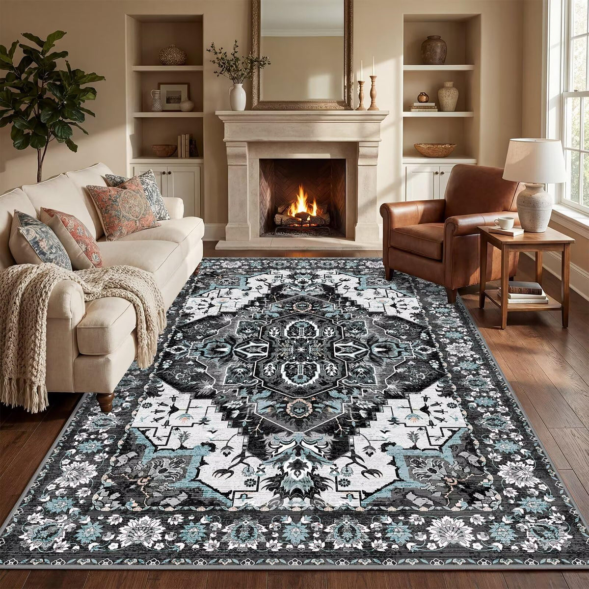 Washable 6x9 Area Rug for Living Room, Non-Slip Large Grey Bedroom Rugs