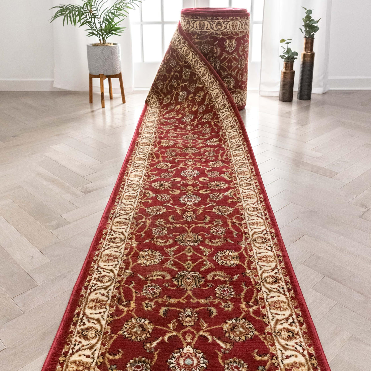 Well Woven Custom Size Hallway Stair Runner - Choose Your Length - Pyla Oriental Red Green 27 Inches Wide x 18 Feet Long Runner (27" x 18') Traditional Carpet