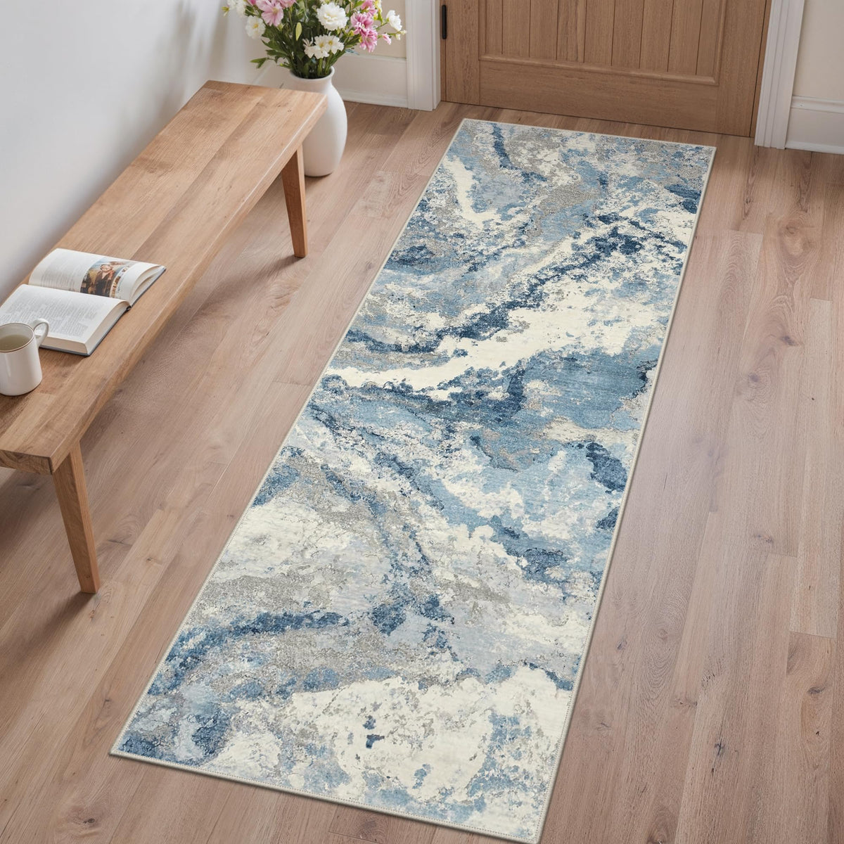 GENIMO 9x12 Area Rug Washable Non Slip for Living Room, Navy Blue Gray