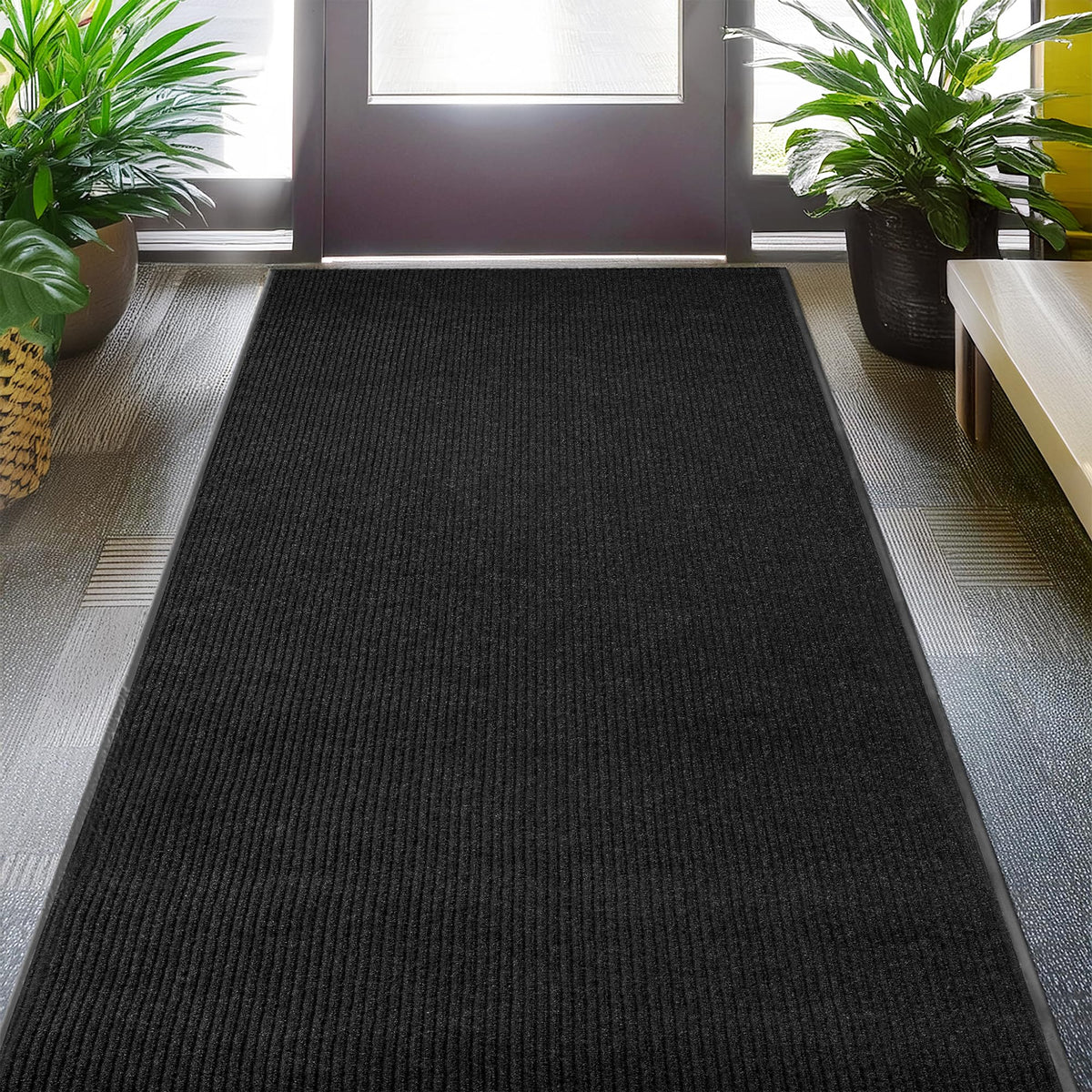 MaxMat® Heavy Duty Entry Floor Mat - Large Commercial, Indoor/Outdoor, Waterproof, Easy to Clean, Low-Profile Door Mat (4 x 6 Feet, Brown, MXM-RIB0046BR)