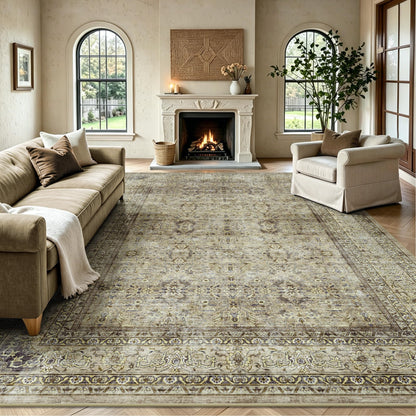 8x10 Area Rugs for Living Room - Washable Vintage Retro Large Rug, Soft Ultra Thin Non Slip Low Pile Traditional Distressed Boho Carpet for Bedroom Dining Room Home Office, Rust Clay