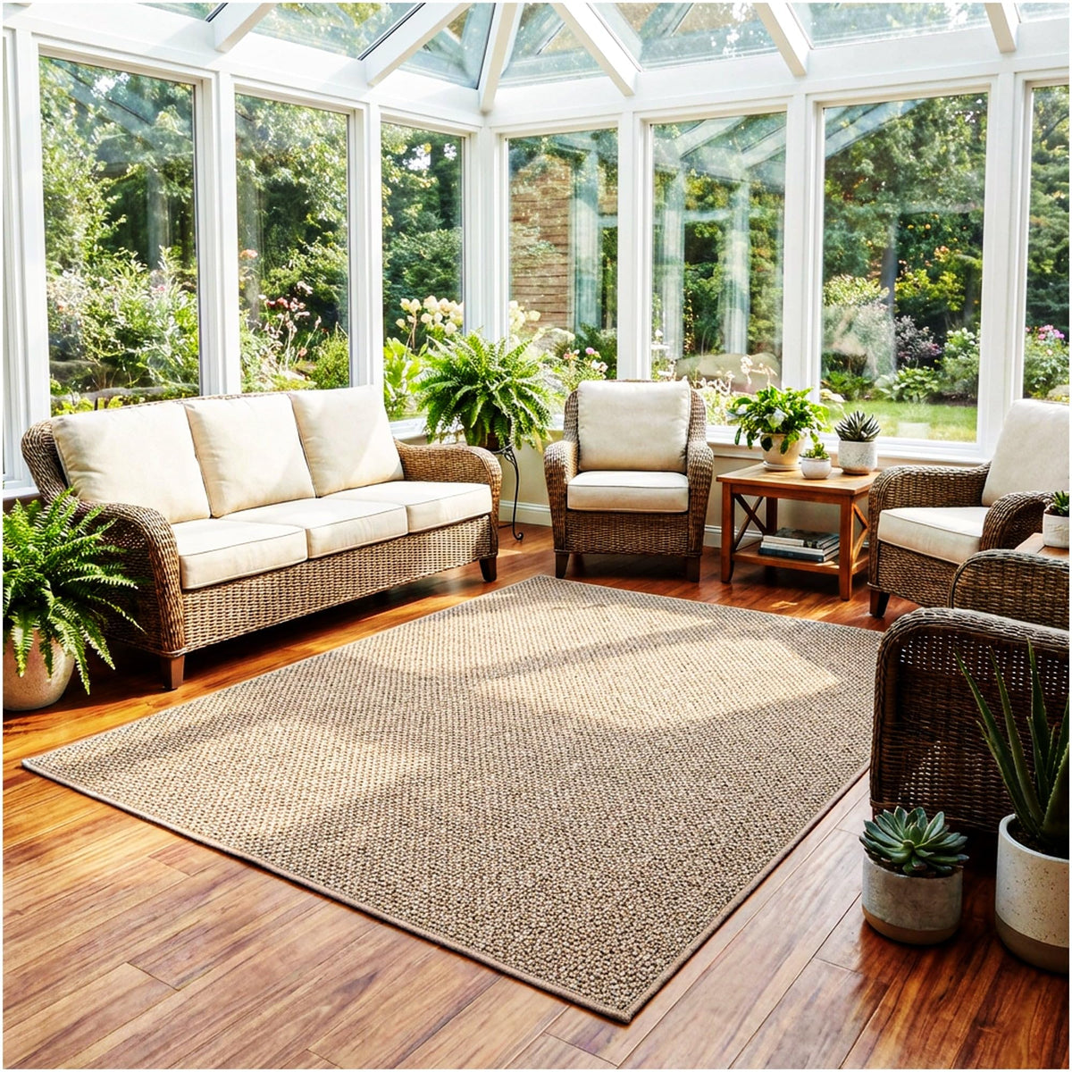 KOECKRITZ 6' x 12' Ivory Mix Nugget Special Indoor Outdoor Area Rug - Multilevel Loop Berber - Durable & Stain Resistant Carpet for Porches, Decks, Patios, Sunroom