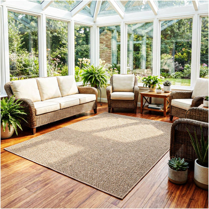 KOECKRITZ 6' x 12' Ivory Mix Nugget Special Indoor Outdoor Area Rug - Multilevel Loop Berber - Durable & Stain Resistant Carpet for Porches, Decks, Patios, Sunroom