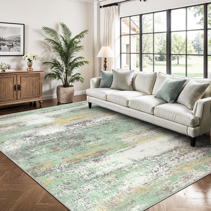 8x10 Rugs for Living Room - Modern Abstract Low Pile Washable Rug, Ultra Soft Non Slip Large Rugs, Floor Carpet for Bedroom Dining Room Office Laundry Nursery Home(Brown)