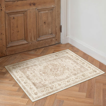 8x10 Washable Area Rug Beige Grey Non Slip Vintage Carpet