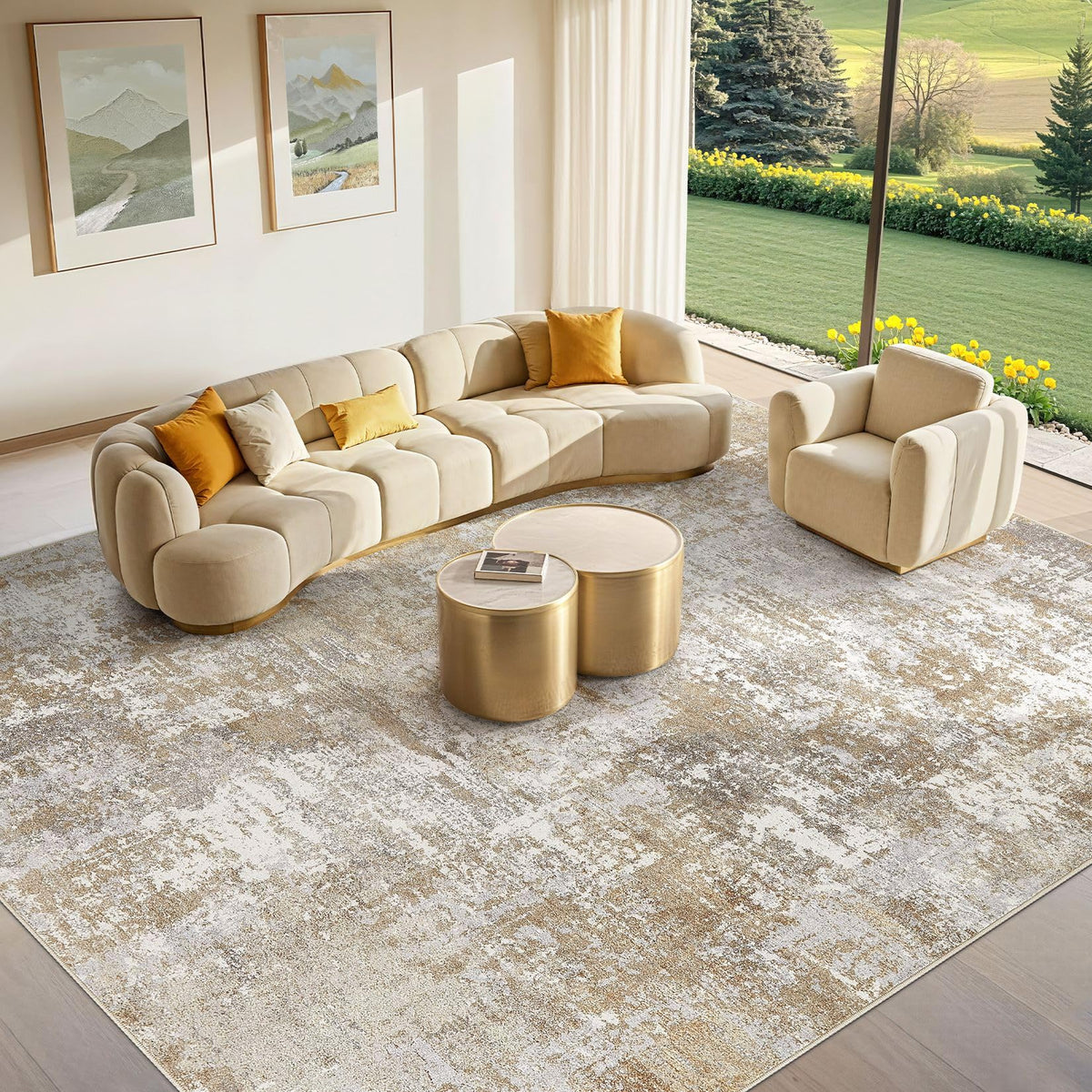 Tortania Washable 8x10 Area Rug for Living Room: Modern Abstract Neutral Large Soft Thin Rugs - Non Slip Indoor Carpet for Bedroom Dining Room Office Nursery Home Floor Decoration - Smoky Gray