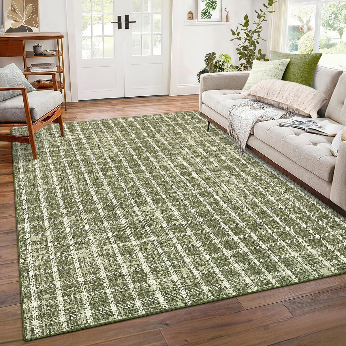 ROYHOME 6x9 Area Rug for Living Room Washable Khaki Brown Checkered Rugs
