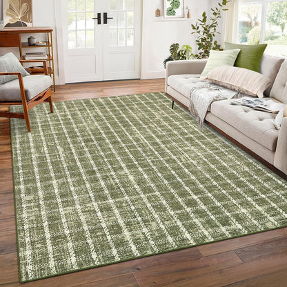 ROYHOME 6x9 Area Rug for Living Room Washable Khaki Brown Checkered Rugs