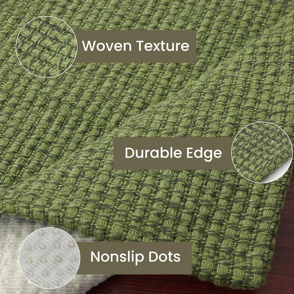 IOHOUZE Washable Area Rug 3x5 Non Slip Rubber Backed Woven Rugs for Entryway Rugs Indoor Outdoor Doormat Throw Rug Floor Carpet for Entrance Kitchen Front Door, Olive Green/Earthy Green