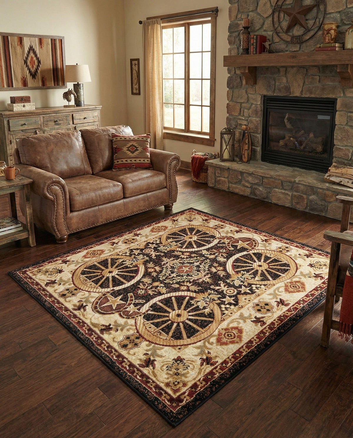 Rugs.com - Pioneer Rug – 5 Ft Square Ivory Easy-Clean Rug – Rustic Decor for Living Rooms, Bedrooms, and Entryways