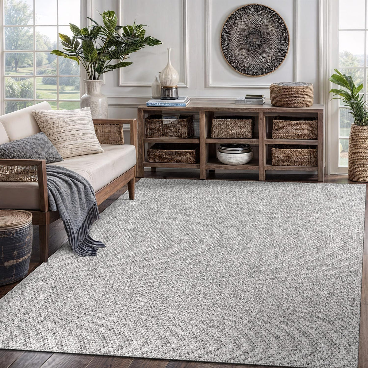 CAMILSON Easy Jute Rug 10x14, Indoor Outdoor Natural Color Fiber Area Rugs for Living Room Patio and Kitchen Rug, Sisal Boho Woven Design, Easy-Cleaning, Washable Outside Carpet Alfombras (10 x 14)