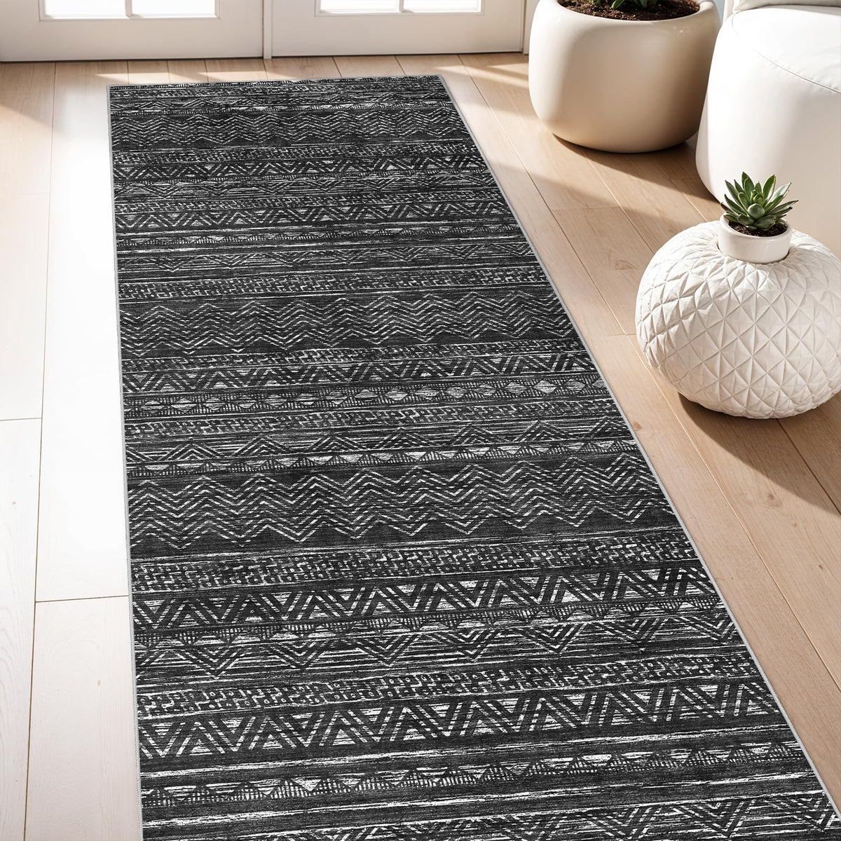 2'6"x8 Runner Rug Washable Moroccan: Non Slip Kitchen Long Floor Mat Gray