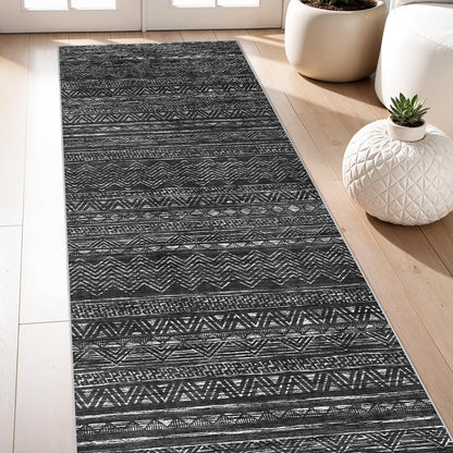 2'6"x8 Runner Rug Washable Moroccan: Non Slip Kitchen Long Floor Mat Gray