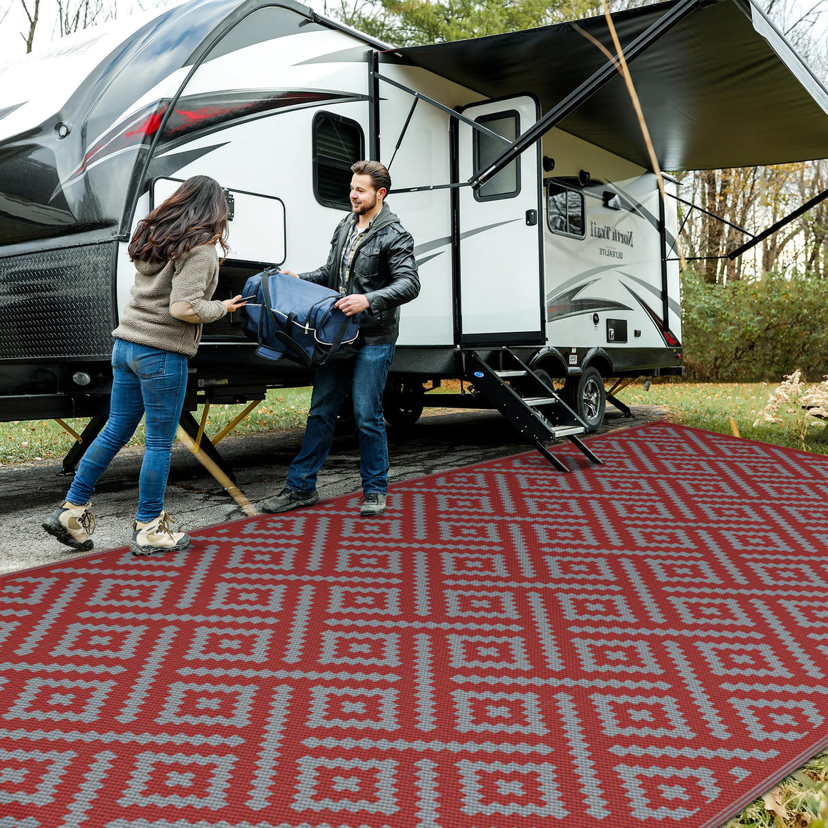 GENIMO Outdoor Rug, Waterproof Plastic Rugs for Patio, 5'x8' Cloud Grey