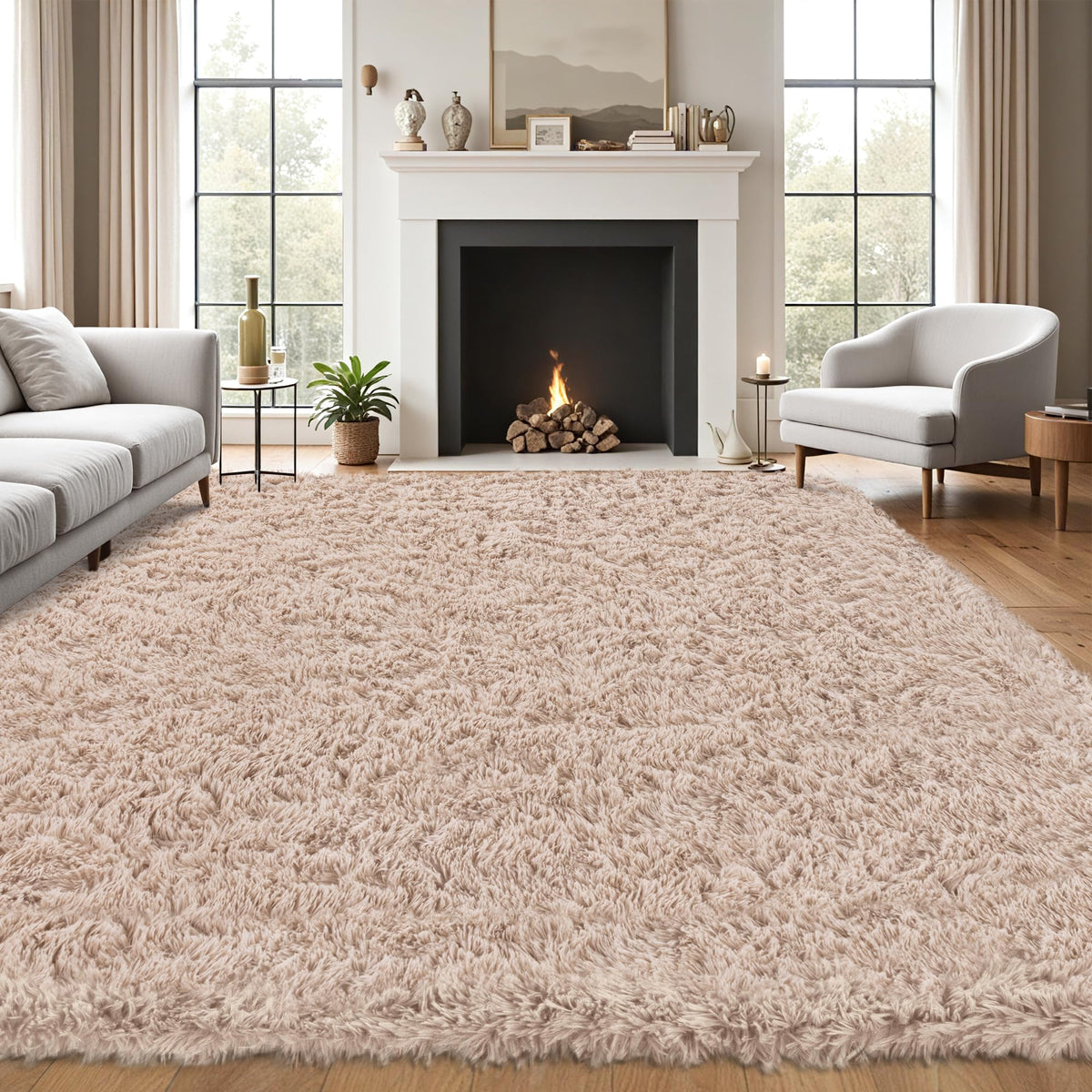8x10 Area Rug for Living Room,Black Fluffy Shag Non-Slip Bedroom Rugs