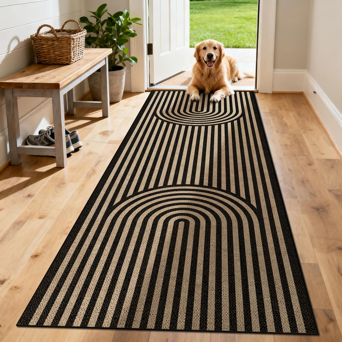 Washable 8x10 Modern Rainbow Easy Jute Indoor Outdoor Rug for Living Room