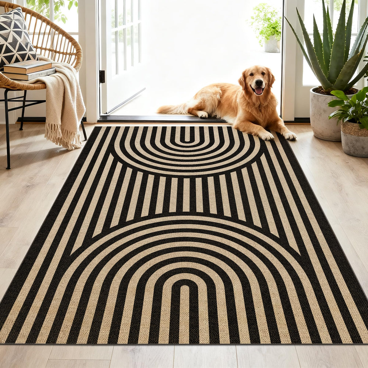Washable 8x10 Modern Rainbow Easy Jute Indoor Outdoor Rug for Living Room