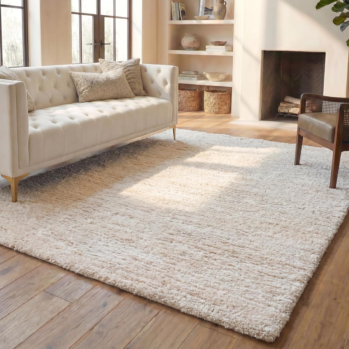 SAFAVIEH Berber Shag Rug 8x10, Large Ivory & Beige BER563A