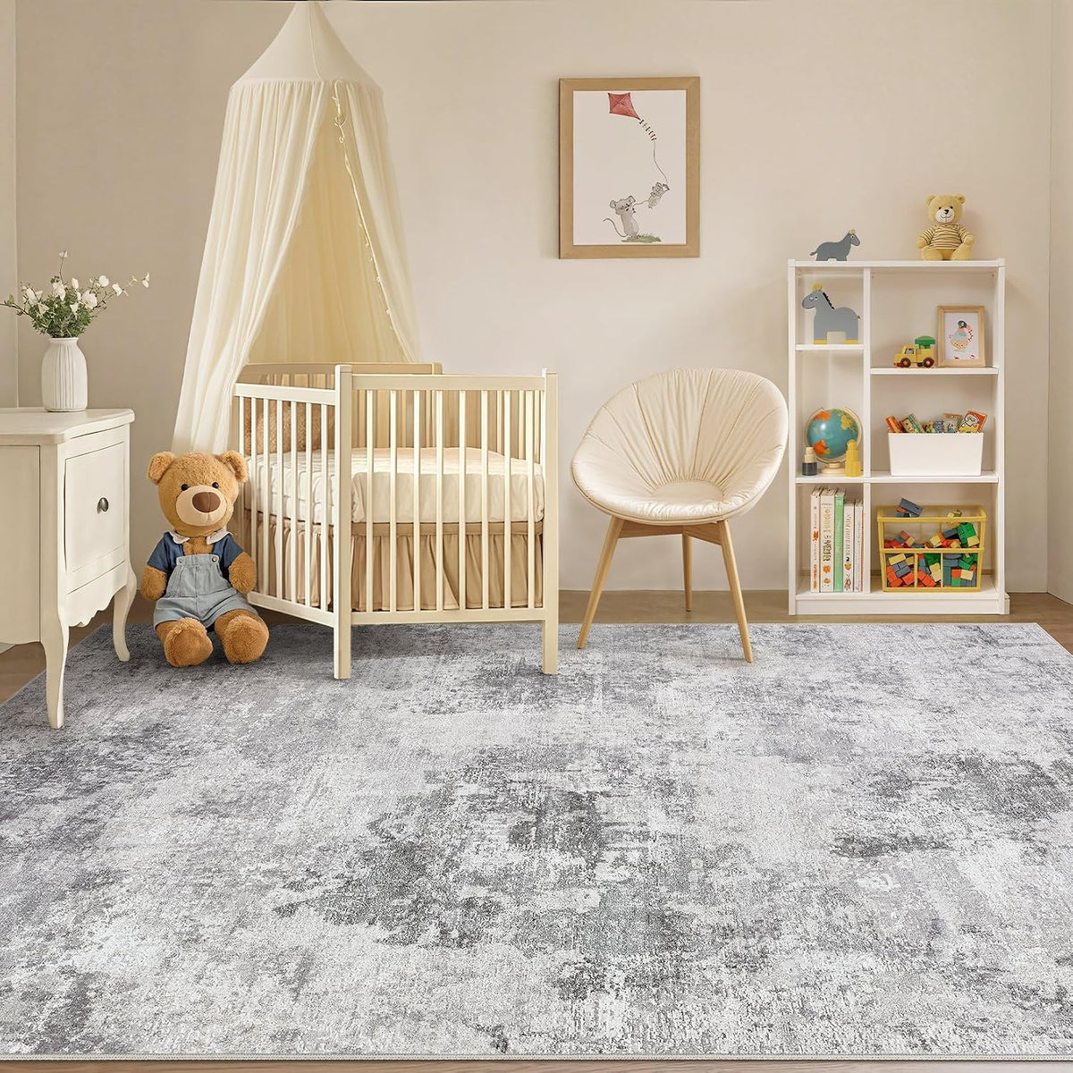 Tortania Washable 8x10 Area Rug for Living Room: Modern Abstract Neutral Large Soft Thin Rugs - Non Slip Indoor Carpet for Bedroom Dining Room Office Nursery Home Floor Decoration - Smoky Gray
