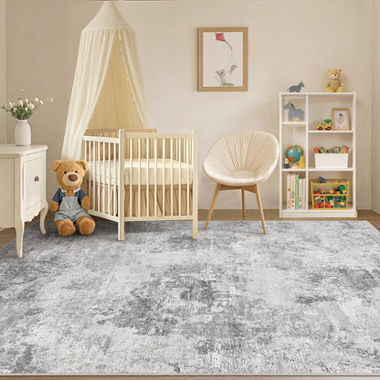 Tortania Washable 8x10 Area Rug for Living Room: Modern Abstract Neutral Large Soft Thin Rugs - Non Slip Indoor Carpet for Bedroom Dining Room Office Nursery Home Floor Decoration - Smoky Gray