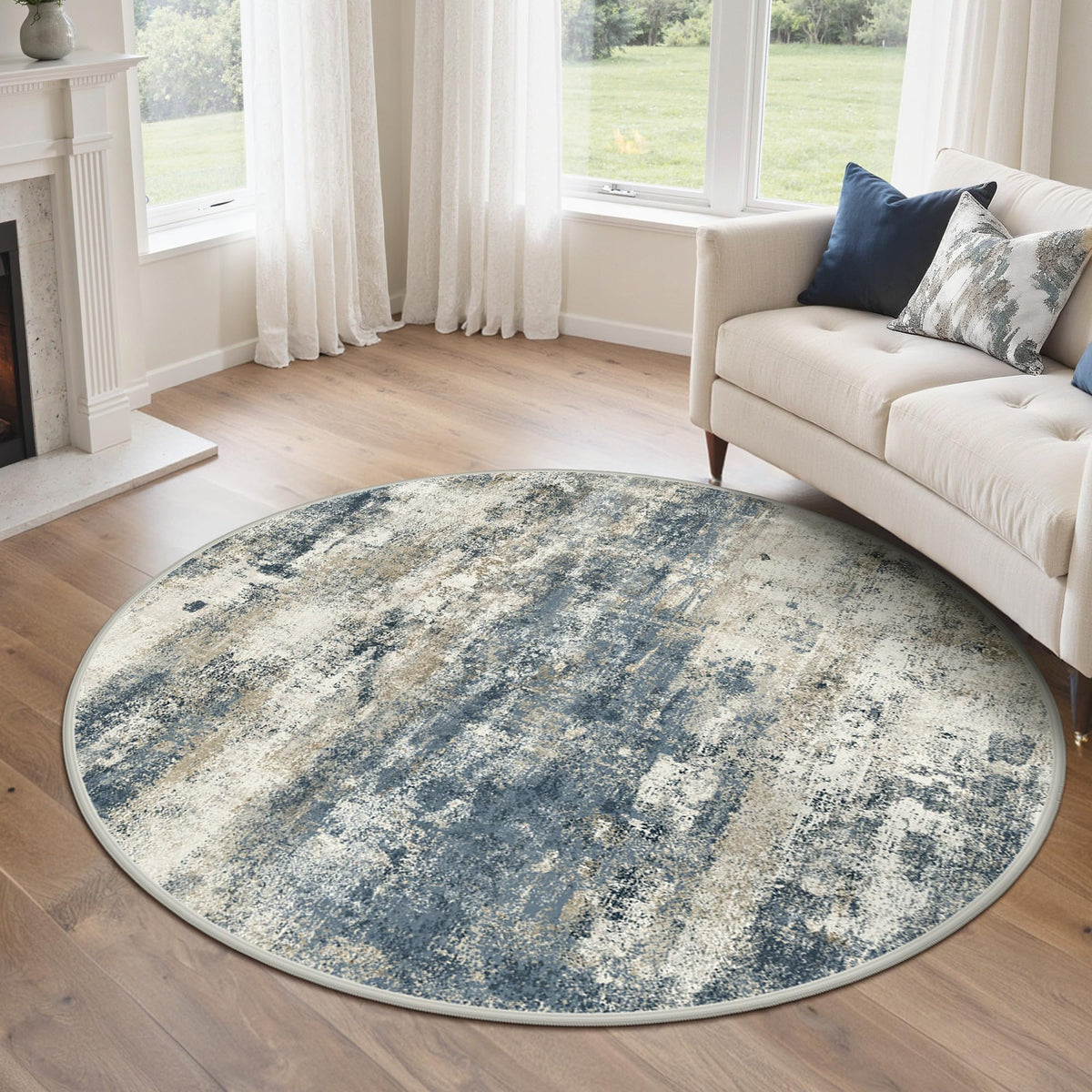 GENIMO 9x12 Area Rug Washable Non Slip for Living Room, Navy Blue Gray