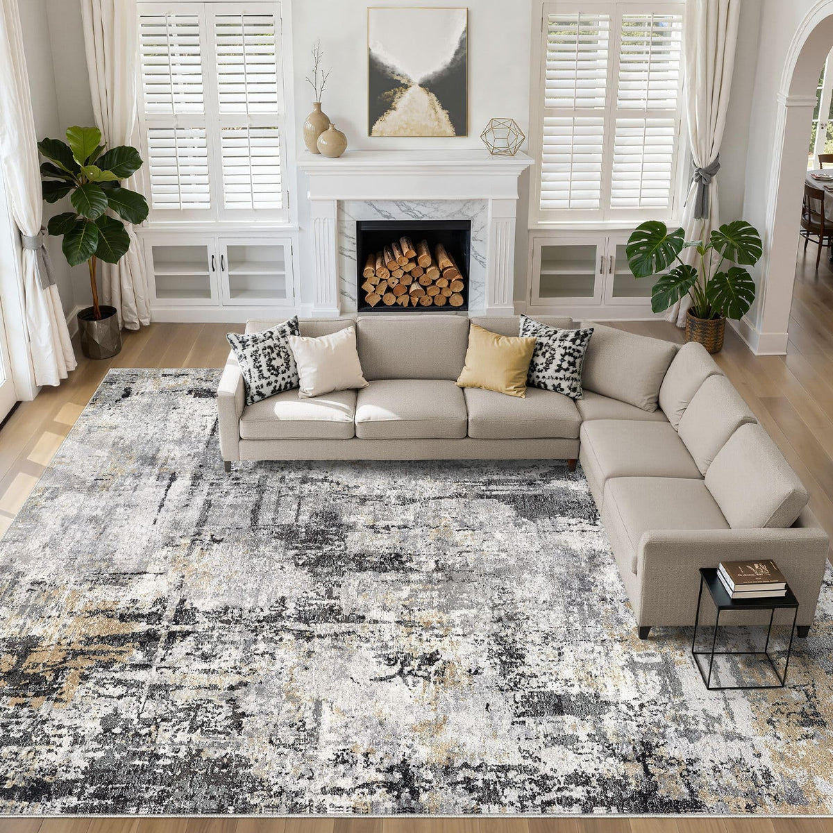 LOONGRUG 10x14 Area Rugs Washable Large Neutral Modern Living Room Rug