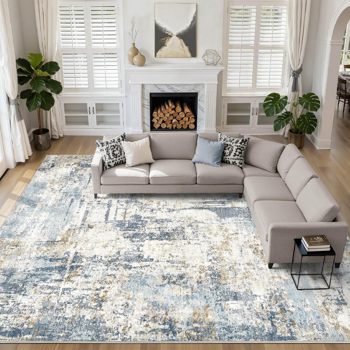 LOONGRUG 10x14 Area Rugs Washable Large Neutral Modern Living Room Rug