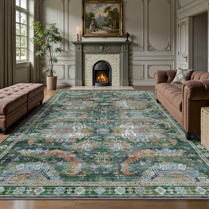 8x10 Area Rugs for Living Room - Washable Vintage Retro Large Rug, Soft Ultra Thin Non Slip Low Pile Traditional Distressed Boho Carpet for Bedroom Dining Room Home Office, Rust Clay