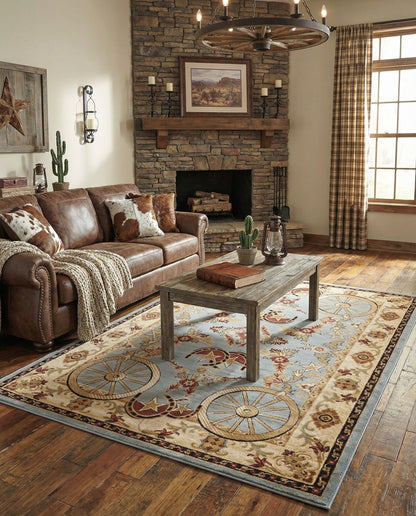 Rugs.com - Pioneer Rug – 5 Ft Square Ivory Easy-Clean Rug – Rustic Decor for Living Rooms, Bedrooms, and Entryways