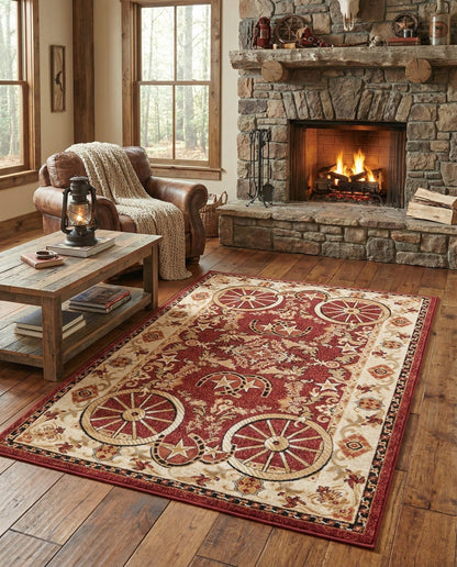 Rugs.com - Pioneer Rug – 5 Ft Square Ivory Easy-Clean Rug – Rustic Decor for Living Rooms, Bedrooms, and Entryways