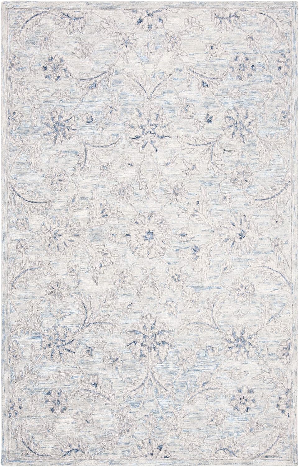 SAFAVIEH Micro-Loop Collection Area Rug - 6' x 9', Light Blue & Ivory, Handmade Country Cottage Wool, Ideal for High Traffic Areas in Living Room, Bedroom (MLP506M)