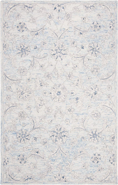 SAFAVIEH Micro-Loop Collection Area Rug - 6' x 9', Light Blue & Ivory, Handmade Country Cottage Wool, Ideal for High Traffic Areas in Living Room, Bedroom (MLP506M)