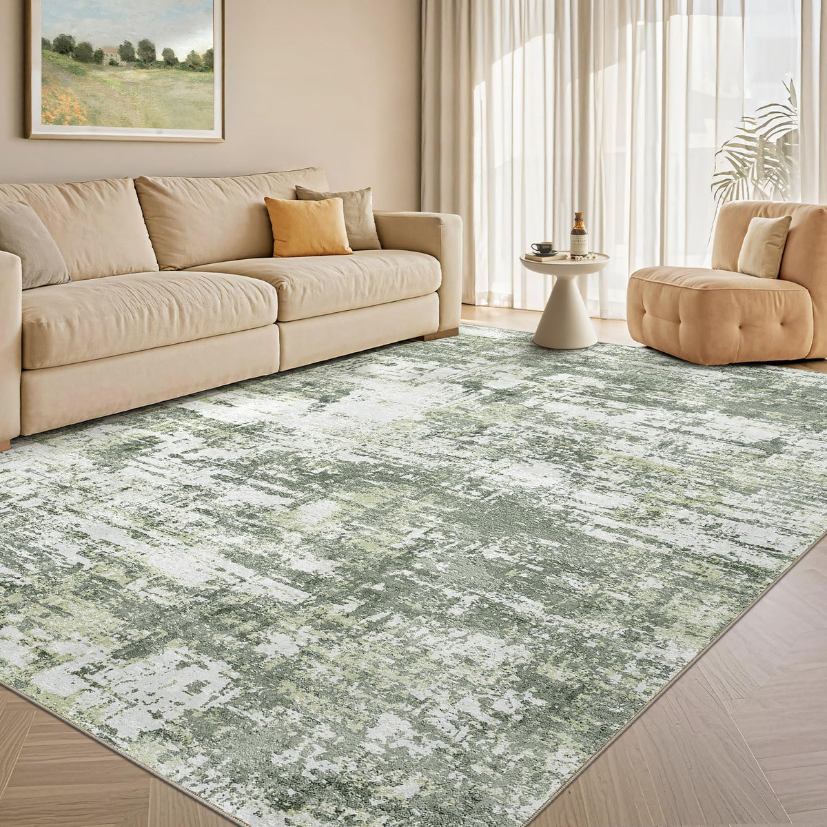 Tortania Washable 8x10 Area Rug for Living Room: Modern Abstract Neutral Large Soft Thin Rugs - Non Slip Indoor Carpet for Bedroom Dining Room Office Nursery Home Floor Decoration - Smoky Gray