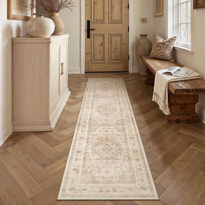 8x10 Washable Area Rug Beige Grey Non Slip Vintage Carpet