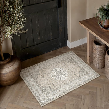 8x10 Washable Area Rug Beige Grey Non Slip Vintage Carpet