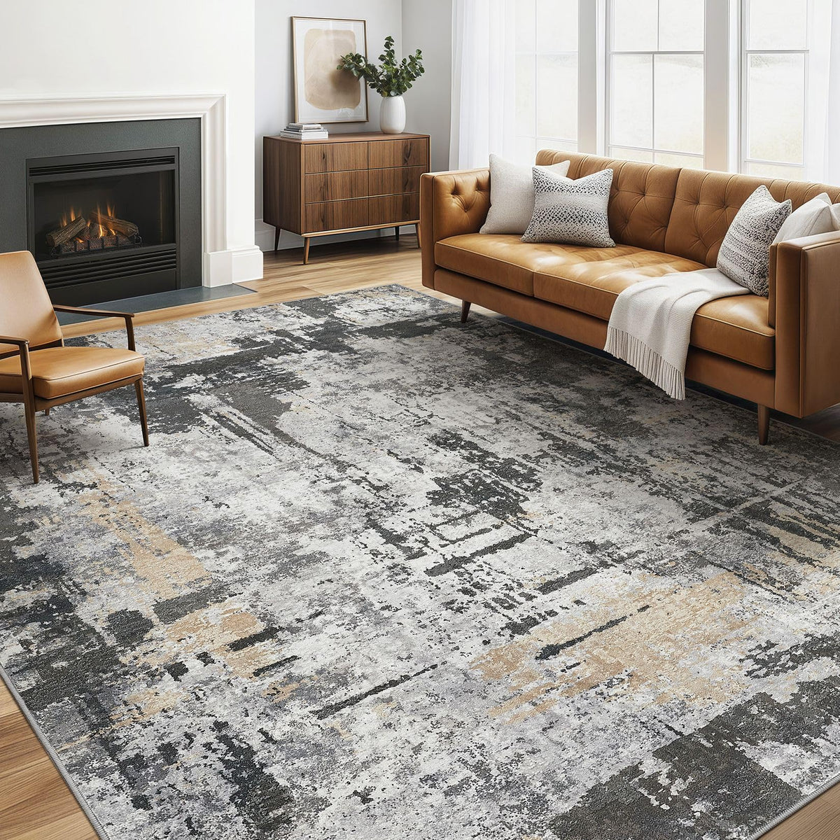 LOONGRUG 10x14 Area Rugs Washable Large Neutral Modern Living Room Rug