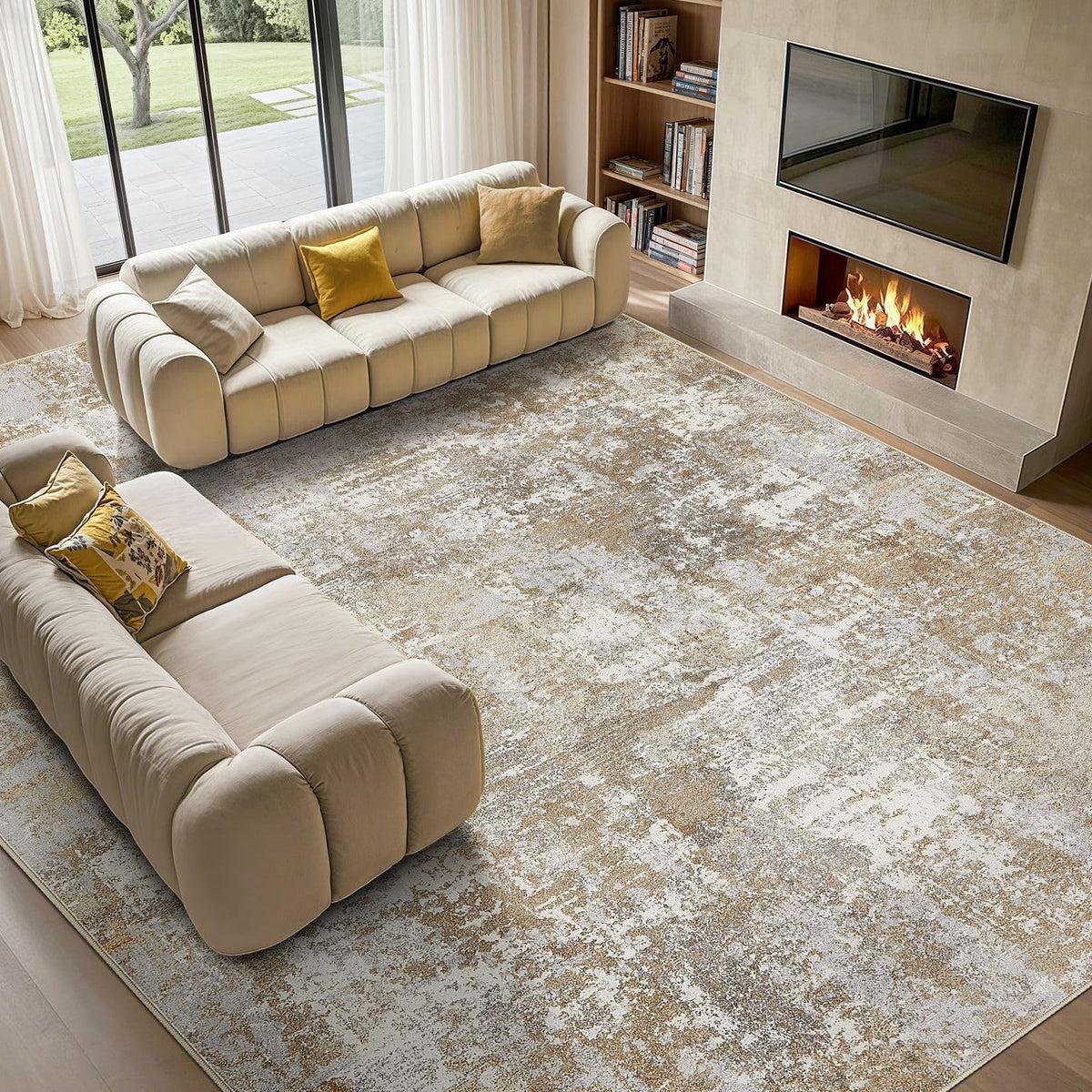 Tortania Washable 8x10 Area Rug for Living Room: Modern Abstract Neutral Large Soft Thin Rugs - Non Slip Indoor Carpet for Bedroom Dining Room Office Nursery Home Floor Decoration - Smoky Gray