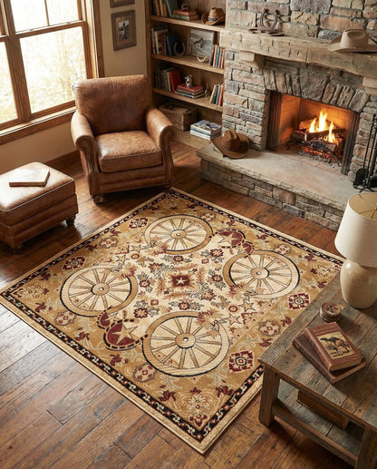 Rugs.com - Pioneer Rug – 5 Ft Square Ivory Easy-Clean Rug – Rustic Decor for Living Rooms, Bedrooms, and Entryways