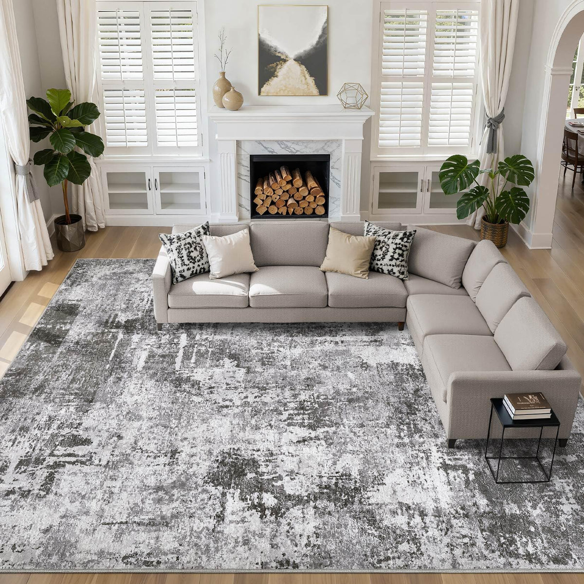 LOONGRUG 10x14 Area Rugs Washable Large Neutral Modern Living Room Rug