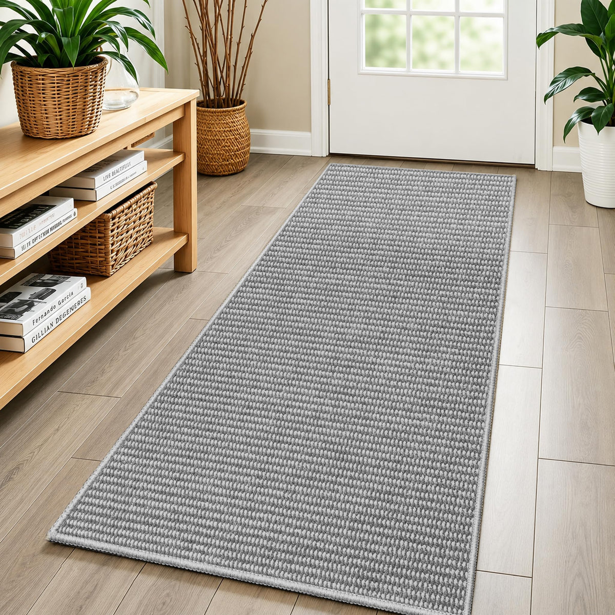 Faux Jute Area Rug 4'x6', Washable & Non-Slip, Grey & White