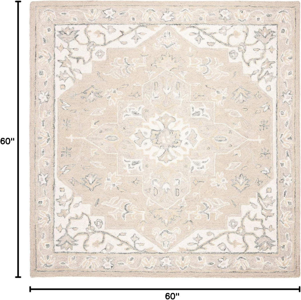 SAFAVIEH Micro-Loop Collection Area Rug - 5' Square, Light Grey & Ivory, Handmade Medallion Wool, Ideal for High Traffic Areas in Living Room, Bedroom (MLP505F)