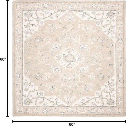 SAFAVIEH Micro-Loop Collection Area Rug - 5' Square, Light Grey & Ivory, Handmade Medallion Wool, Ideal for High Traffic Areas in Living Room, Bedroom (MLP505F)