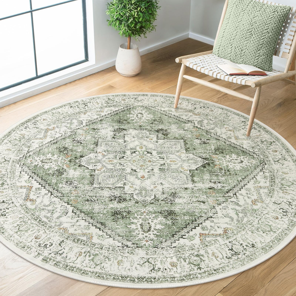 LIVEBOX Sage Washable Vintage Area Rug 3x5 Non-Slip