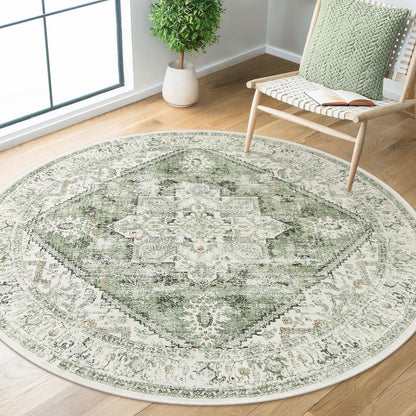 LIVEBOX Sage Washable Vintage Area Rug 3x5 Non-Slip