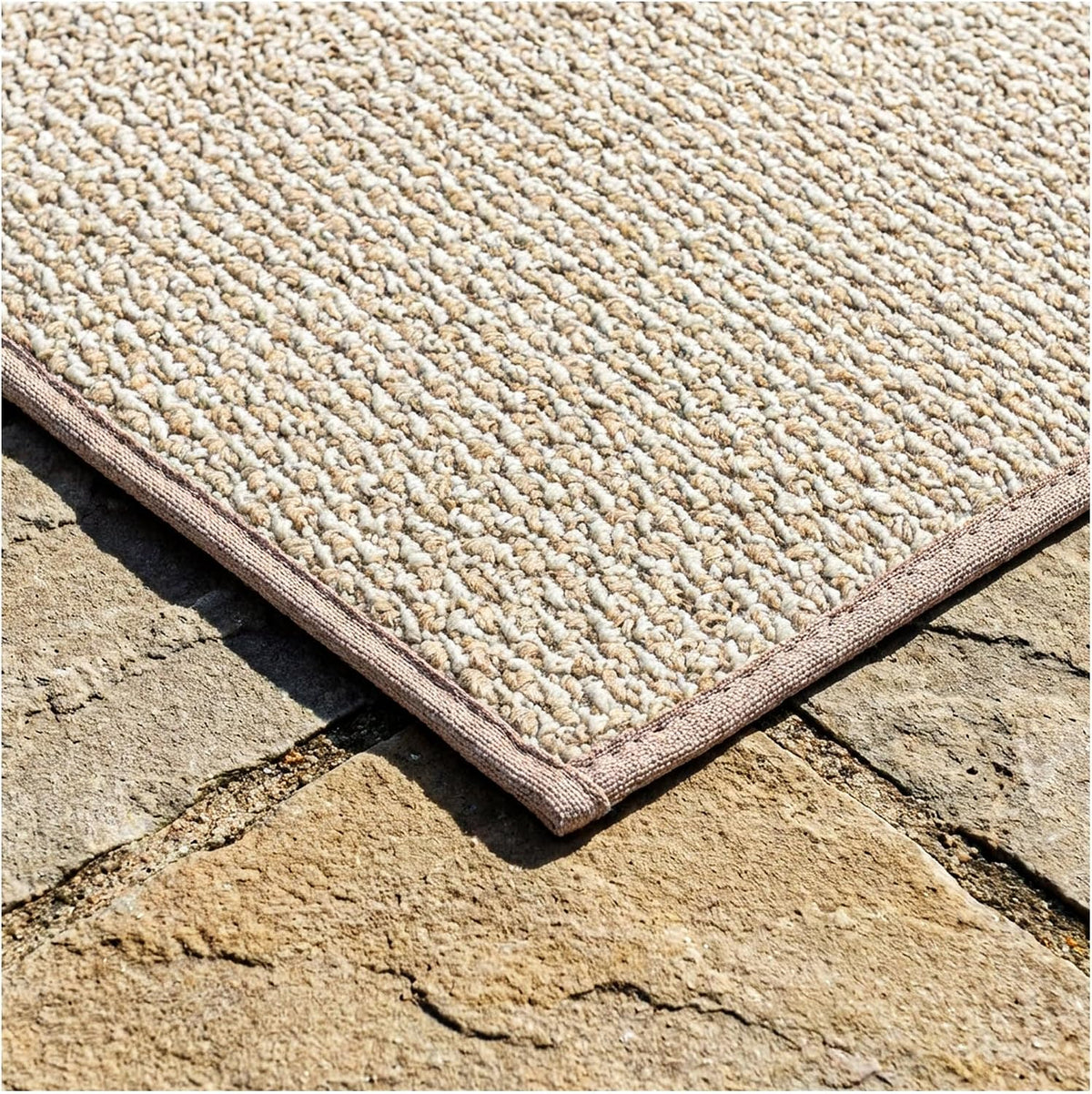 KOECKRITZ 6' x 12' Ivory Mix Nugget Special Indoor Outdoor Area Rug - Multilevel Loop Berber - Durable & Stain Resistant Carpet for Porches, Decks, Patios, Sunroom