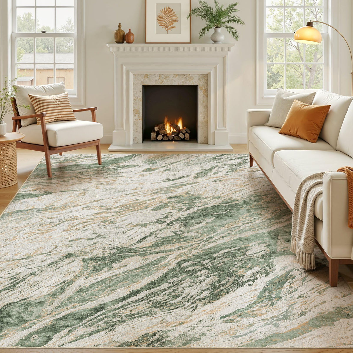 Area Rugs for Living Room: 9X12 Abstract Washable Rug Modern Neutral Large Soft Stain Resistant Non-Slip for Bedroom Dining Room Indoor Home Office Carpet - Blue Brown